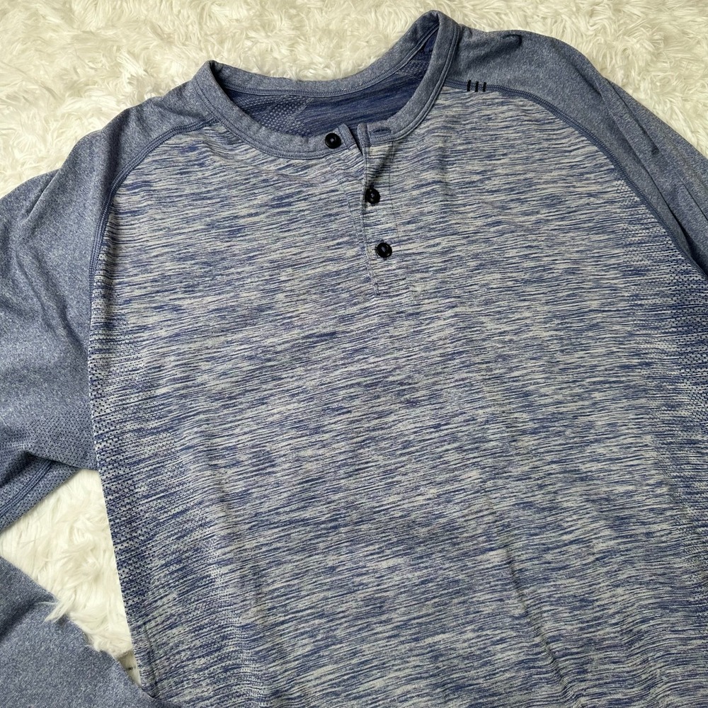 Lululemon Metal Vent Tech Henley Long Sleeve Shirt Men's XL Blue Heather Gym Run